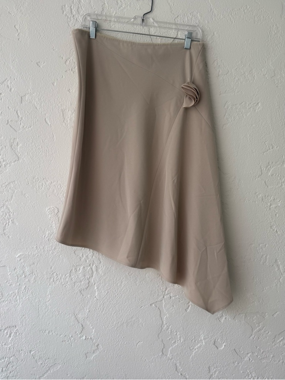 Beige Asymmetric A-Line Skirt with Side Rosette
